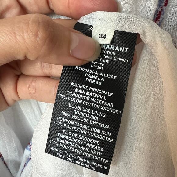 Isabel Marant Etoile White Embroidered Cotton Midi Dress Size FR 34 - Picture 5 of 5